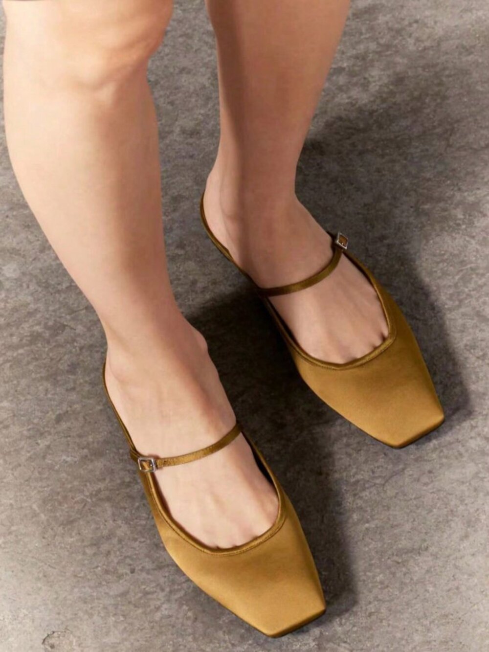French Satin Women's Square Toe Mary Jane Mule Slip-On Loafers - Picture 2 of 5